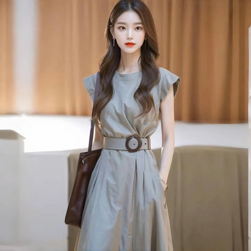 保罗太太冷淡系轻奢高级感灰色收腰连衣轻奢灰色收腰