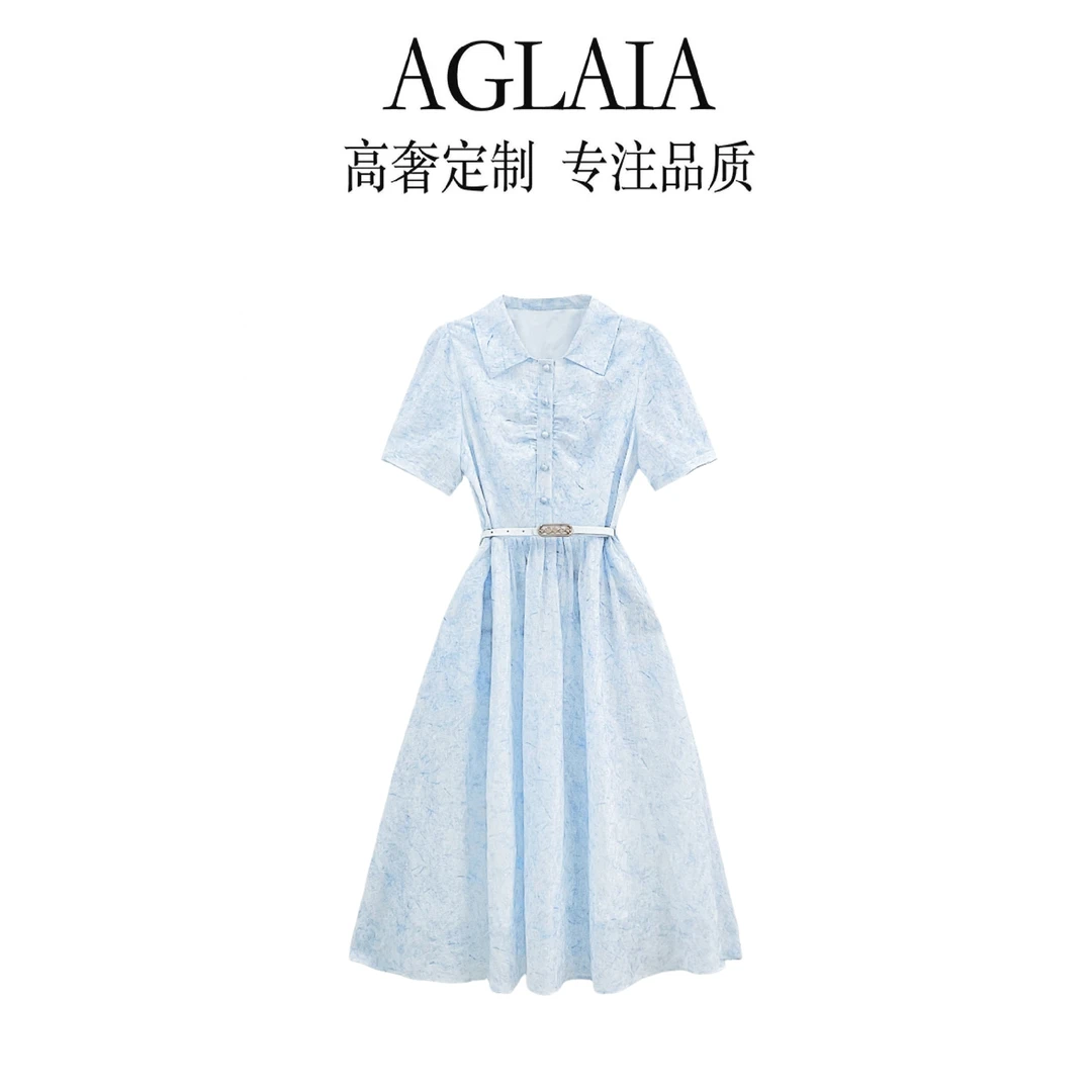 8089Aglaia法式高奢2025夏季新款设计师气质优雅时尚短袖连衣裙女