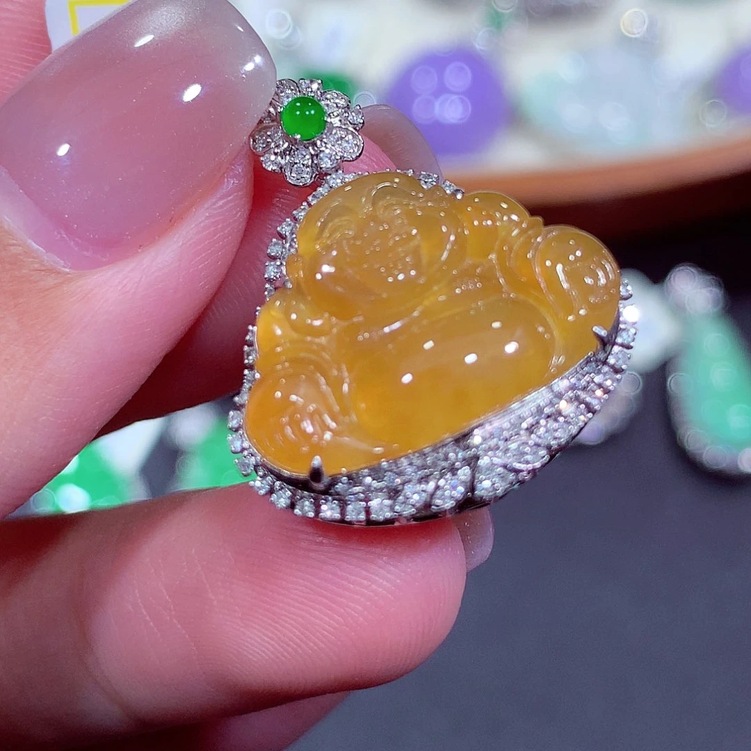 翡翠18K金镶嵌吊坠(不含链)