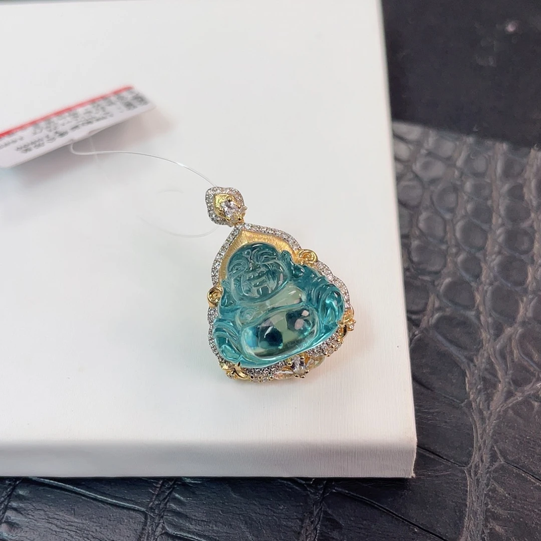 碧玺吊坠(不含链)18K金镶嵌 帕蓝色佛公 镜面级