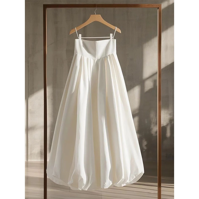 白色半身裙女2025春季新款小个子独特别致赫本花苞裙开春穿搭裙子