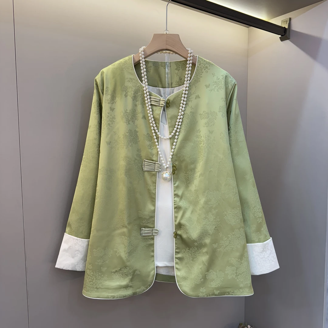 2025春新中式国风双盘扣设计小香风气质复古高级提花百搭上衣