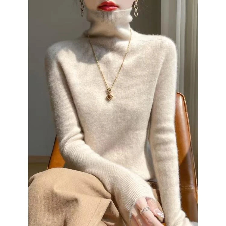 【YR128加厚抽条】100%纯山 羊绒秋冬女高领衫气质百搭打底衫xh