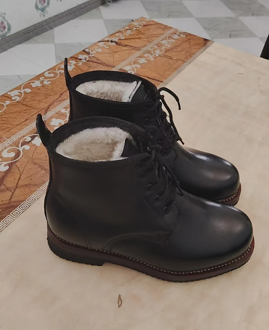 工装靴系带轻职风圆头皮靴马丁靴加绒休闲保暖冬季