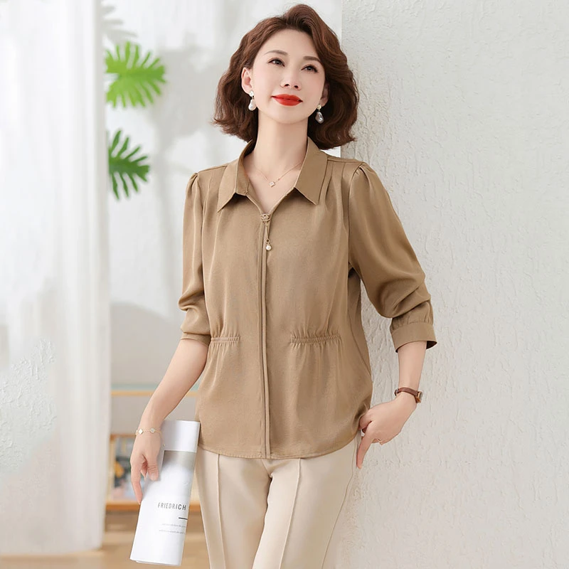 罗蒙年轻妈妈春夏时尚衬衫中年女装洋气上衣打底衫中老年夏装套装