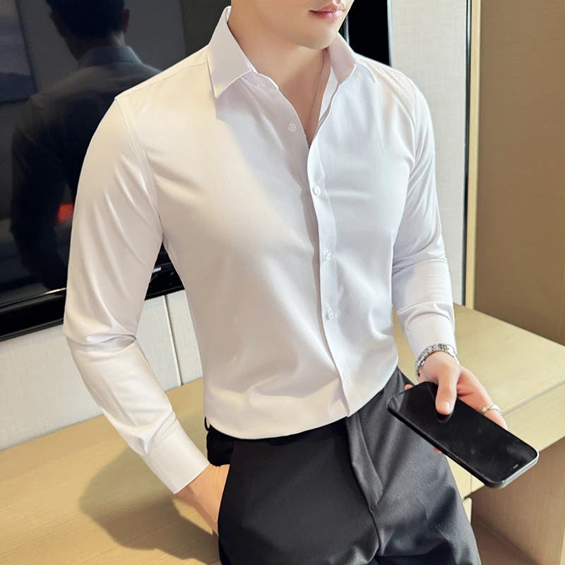 CS1910莫代尔成熟高端男士纯色高级衬衫长袖衬衣商务职业休闲