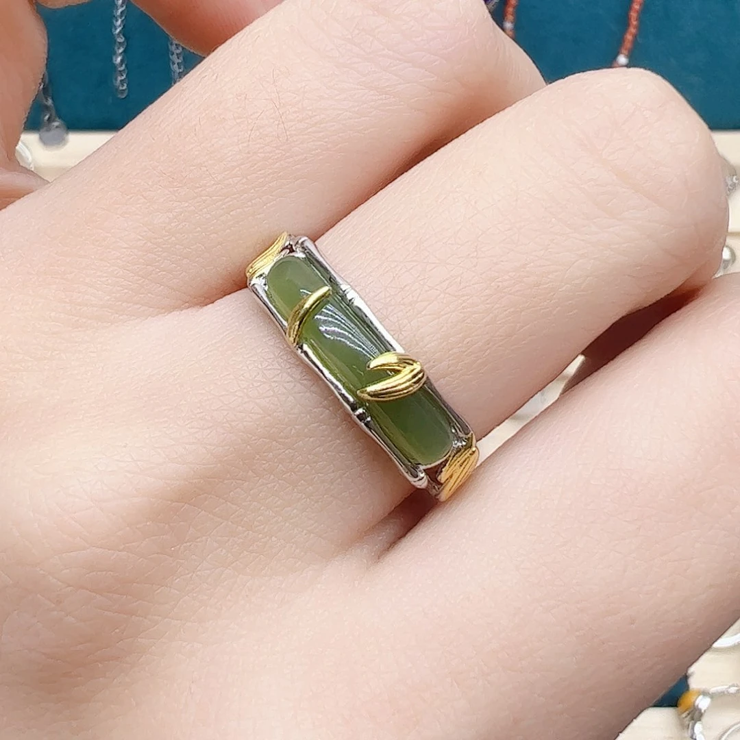 和田玉戒指银S925镶嵌