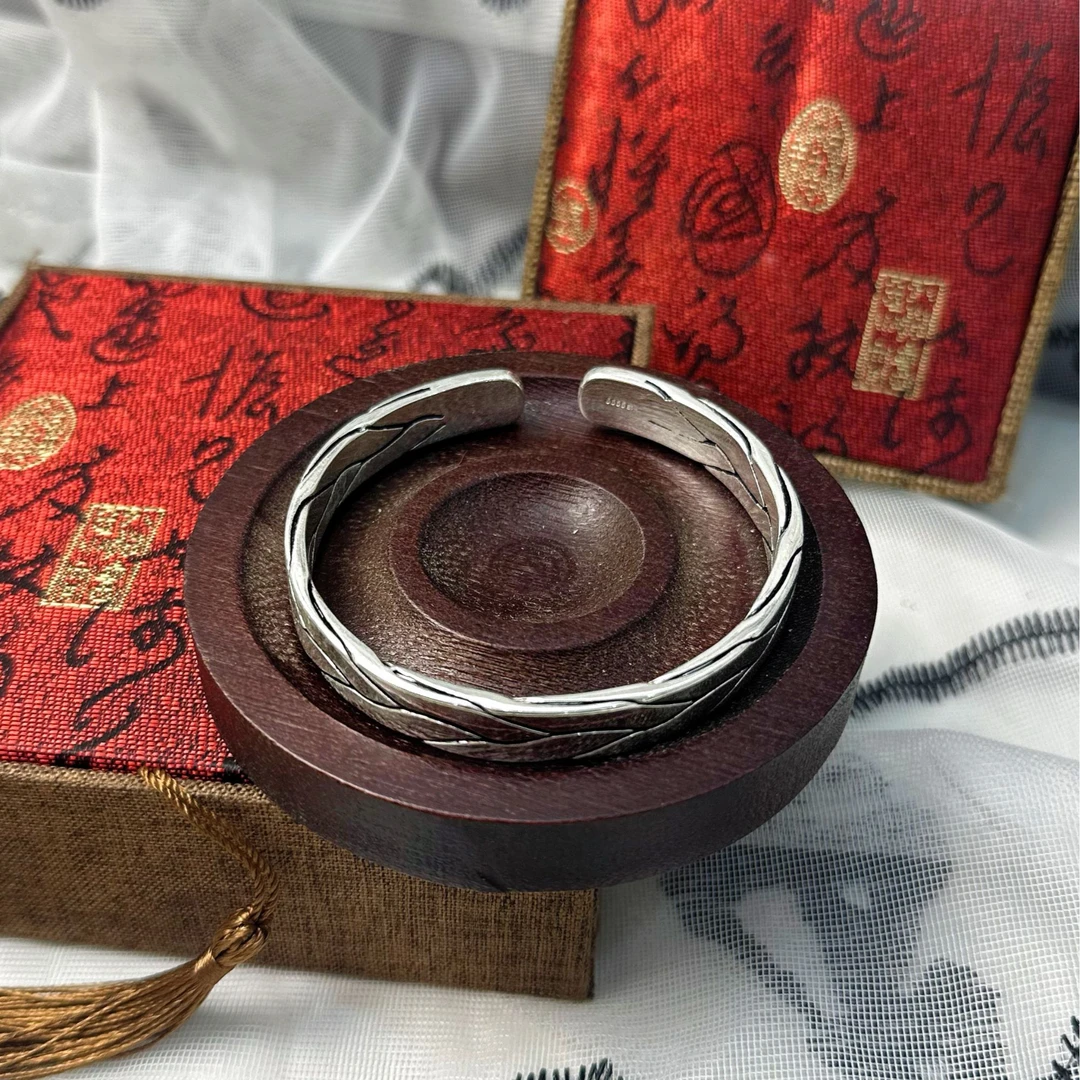 足银手镯 999.9 【S197】45g 麻花编织男士手镯经典百搭手工时尚