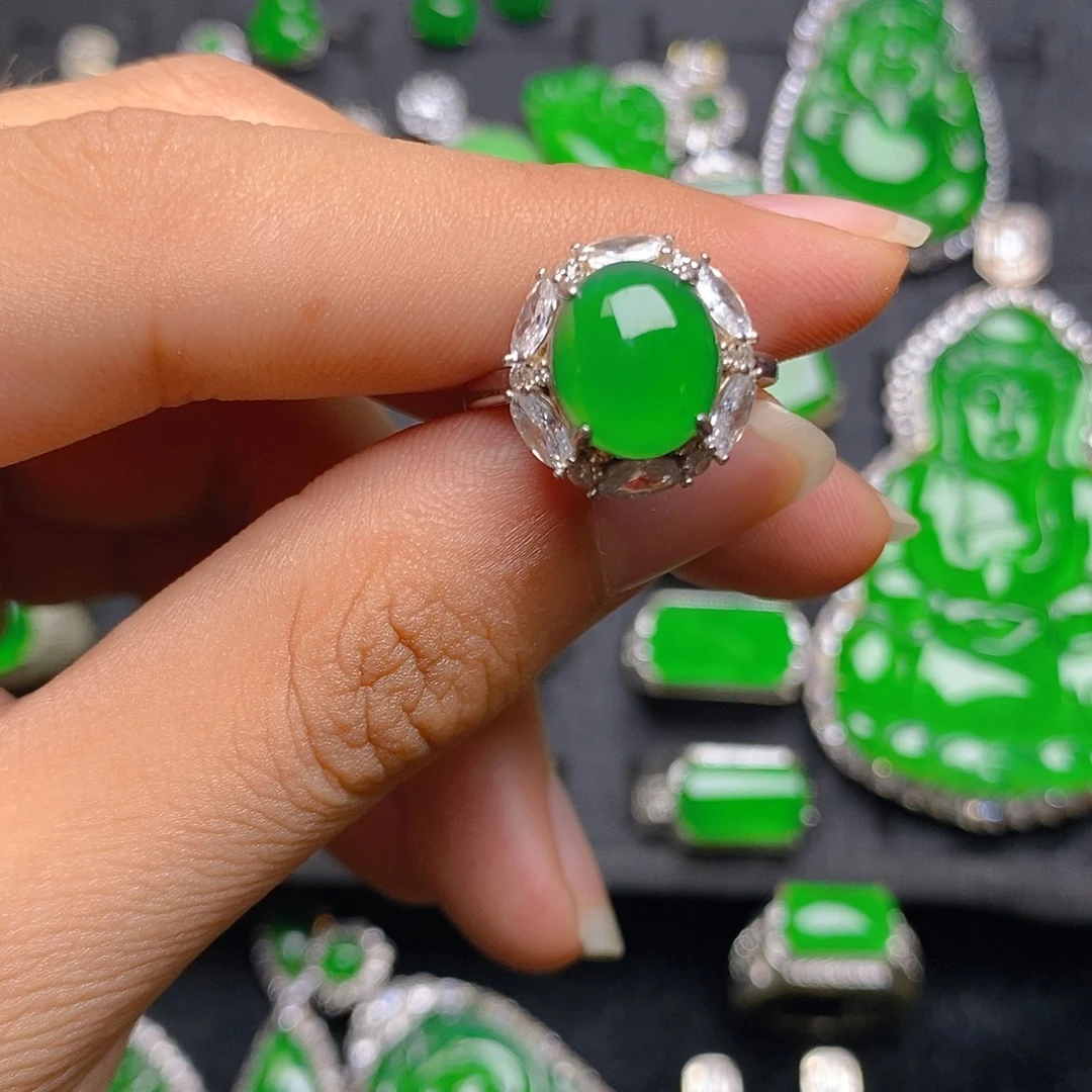 翡翠银S925镶嵌戒指戒指