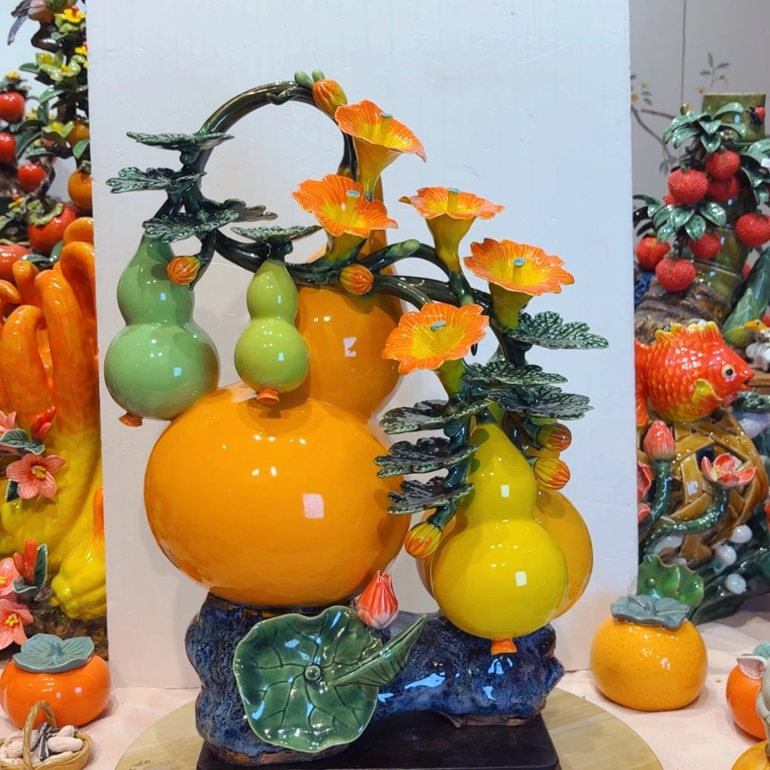 陶瓷五福临门摆件699