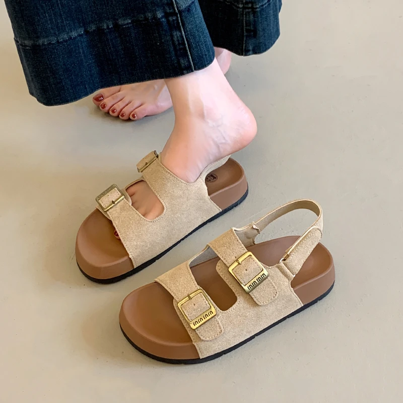 超火休闲勃肯凉鞋女款2025新款夏季厚底网红孕妇防滑沙滩罗马鞋子