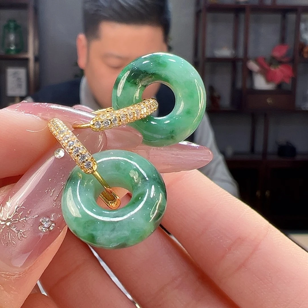 翡翠耳环银S925镶嵌耳环25