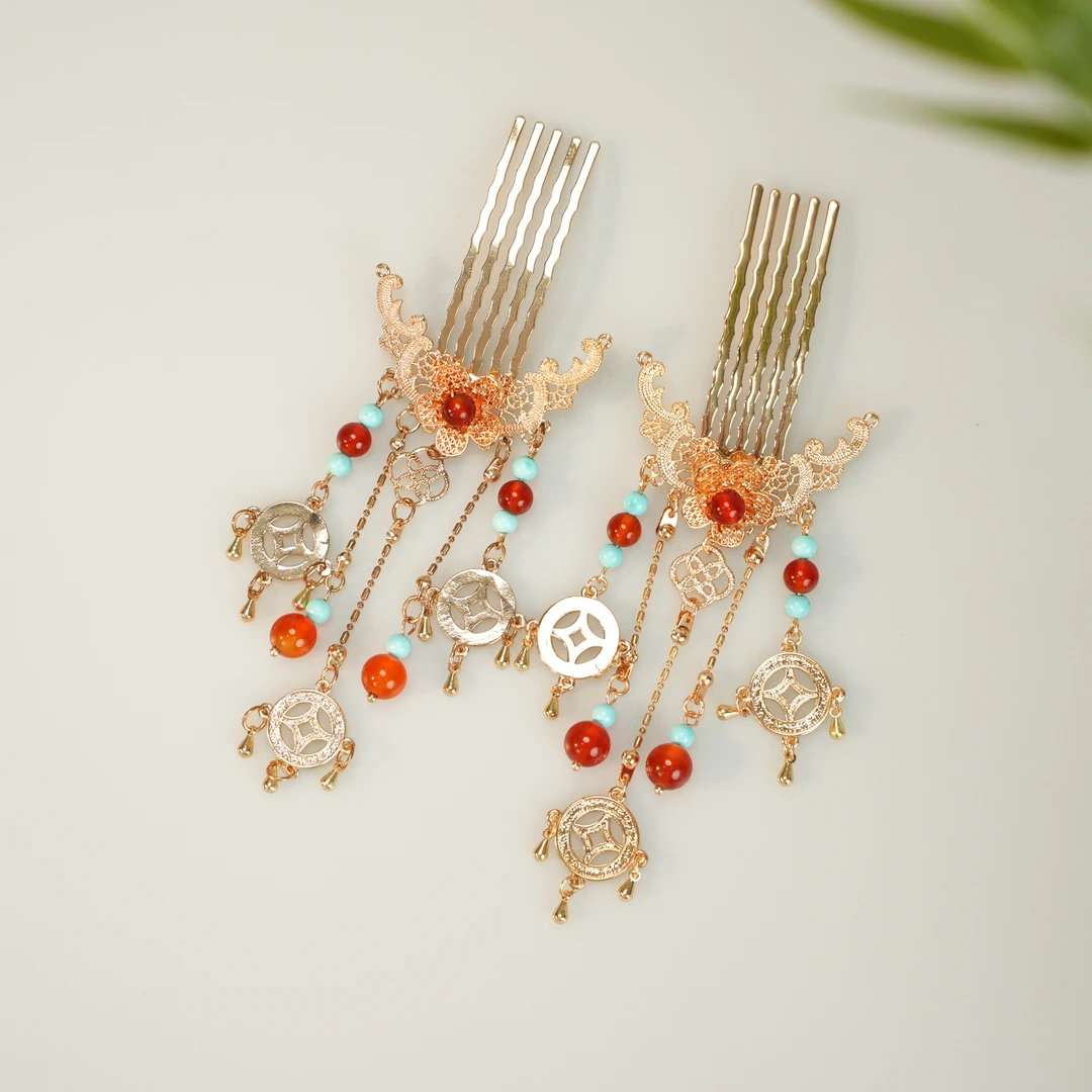 古悦倾城【铜钱发梳】原创复古发梳发插汉服旗袍头饰古风古典国风