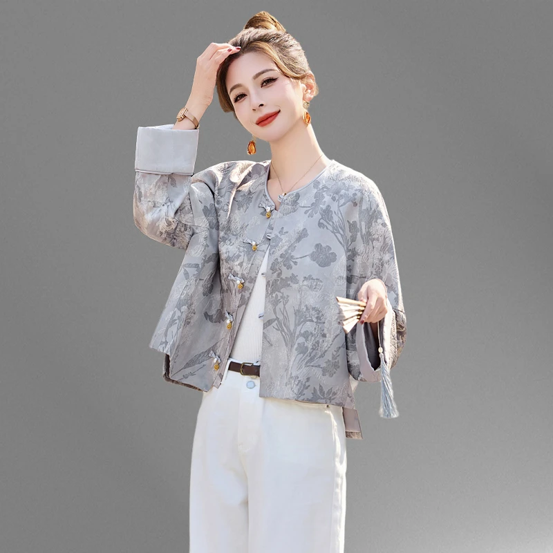新中式国风外套女短款2025年春秋新款高级感时尚气质提花唐装上衣