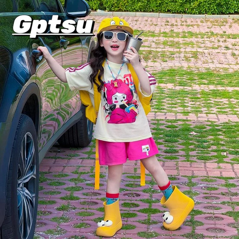 GPTSu女童夏日多巴胺穿搭2025新款儿童短袖短裤套装夏季运动衣服
