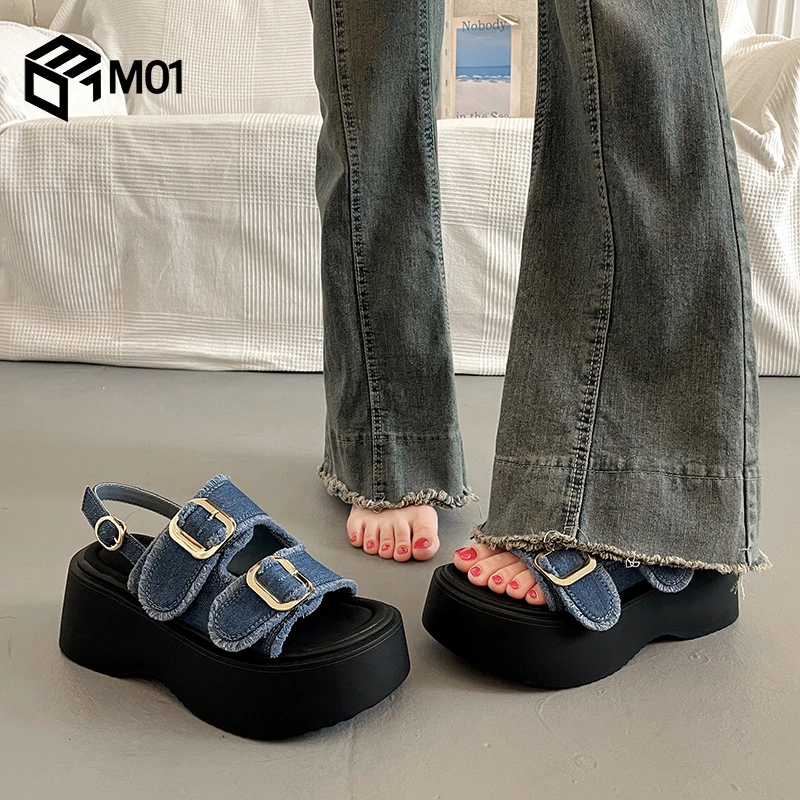 M01配裙子气质绝美厚底凉鞋女秋季外穿高级感2025百搭罗马坡跟鞋