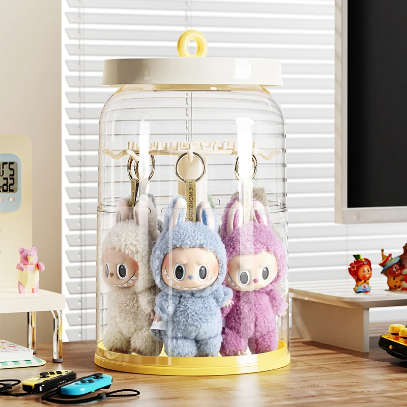 拉布布手办展示盒防尘透明盲盒收纳展示柜可旋转玩具收纳手办盒