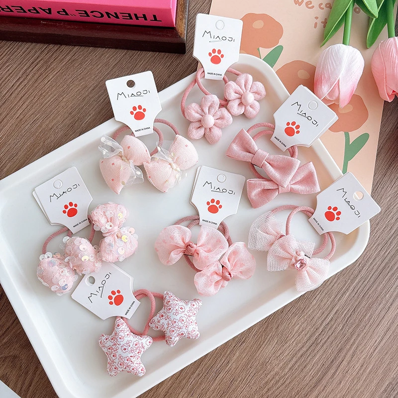 粉色系甜美韩版结发绳小女孩不伤发高弹力皮筋布艺头绳