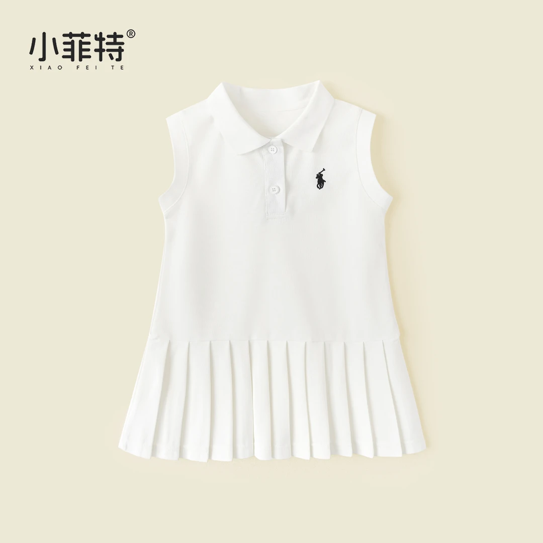 小菲特夏季新款女童翻领无袖连衣裙洋气女宝宝百褶裙子JXQX51853
