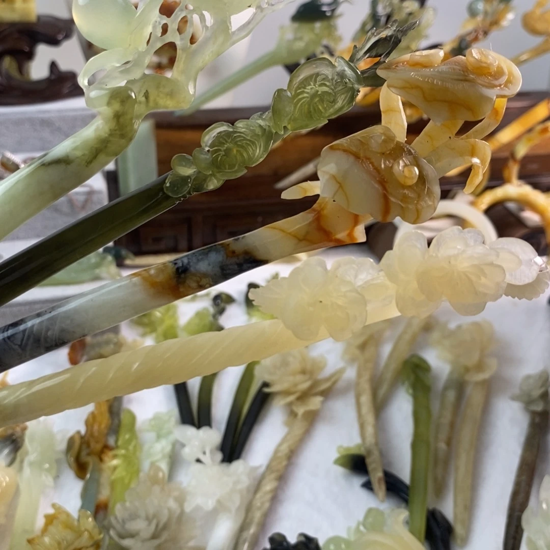 【闪购商品】蛇纹石玉合金发饰沙*花