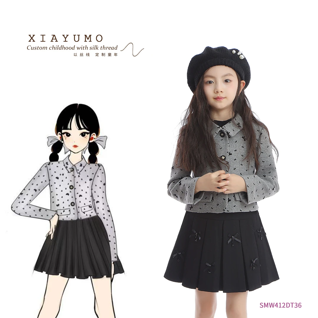 夏羽墨秋季新款灰色蝴蝶结印花小香外套时尚洋气小众气质