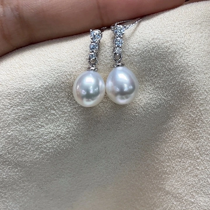 银S925镶嵌耳饰海水珍珠8-9mm11号