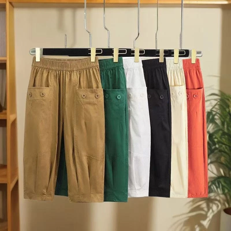 【现货】夏季新款高腰休闲七分裤百搭宽松哈伦裤