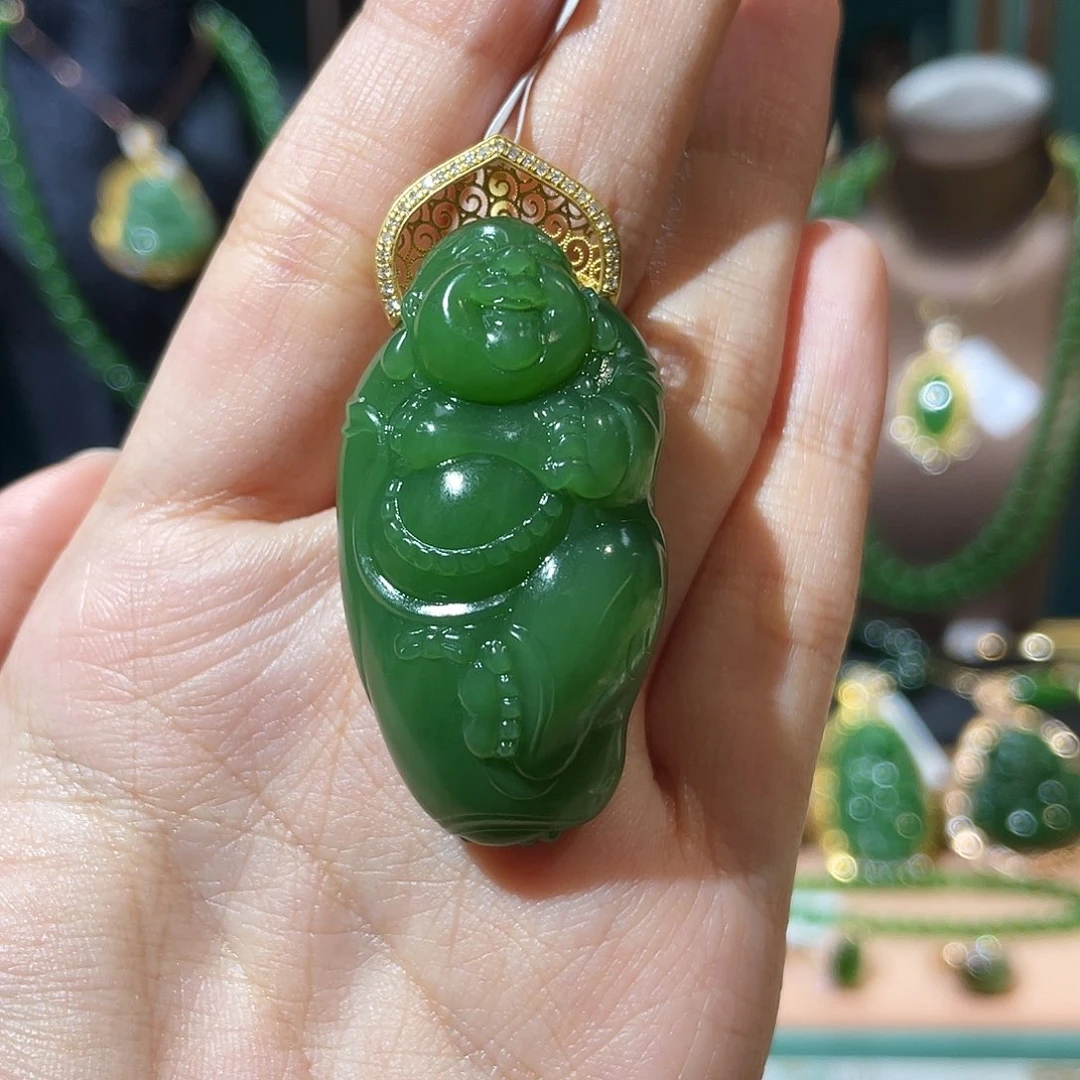 和田玉（碧玉）18K金镶嵌颈饰