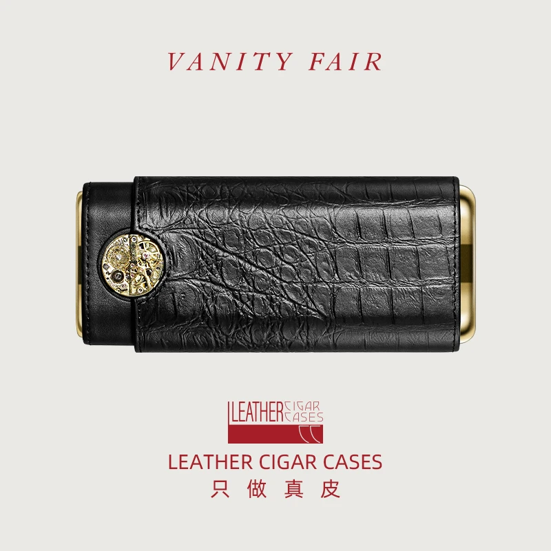 VANITYFAIR雪茄盒 便携式纳帕真皮三支装雪松木保湿盒  机械表芯