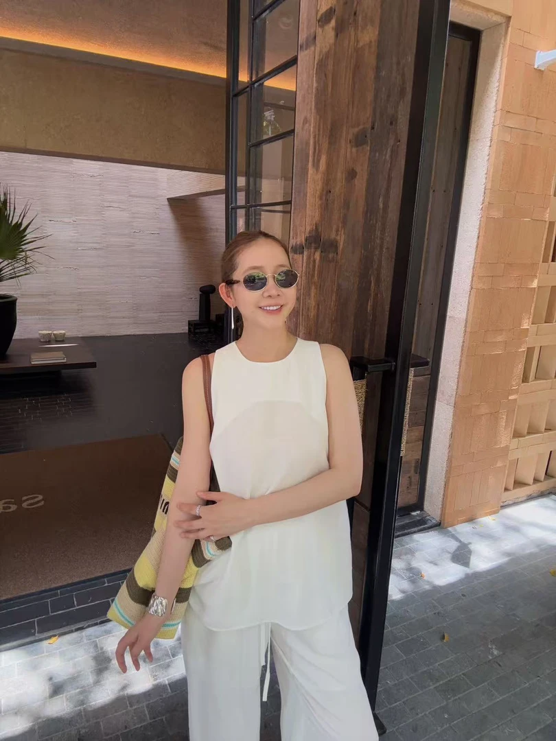 widelia法式无袖显瘦上衣阔腿裤套装女7515新款白色时尚休闲套装