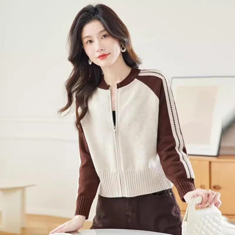 专柜同款毛衣女外套卡腰棒球服秋冬小个子羊毛外搭拉链针织开衫