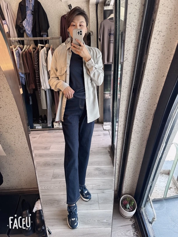 牛仔天丝百搭长袖衬衫日系复古秋季