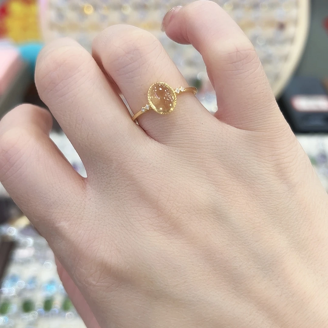 黄晶戒指银S925镶嵌