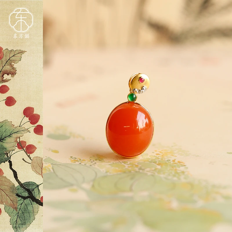 东方俪DOFUNLY【汉江上】南红蛋面18K设计款吊坠轻奢NHDZ雅韵