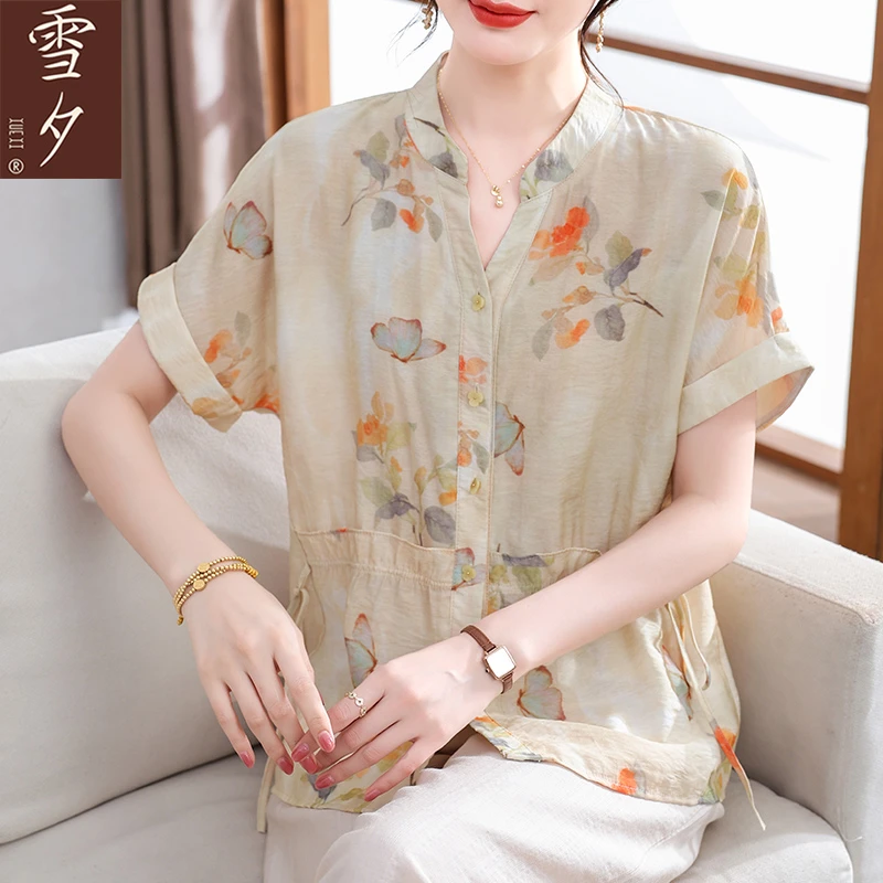 五十多岁妈妈夏装2025新款花色小衫中老年女衬衫短袖上衣时尚T恤