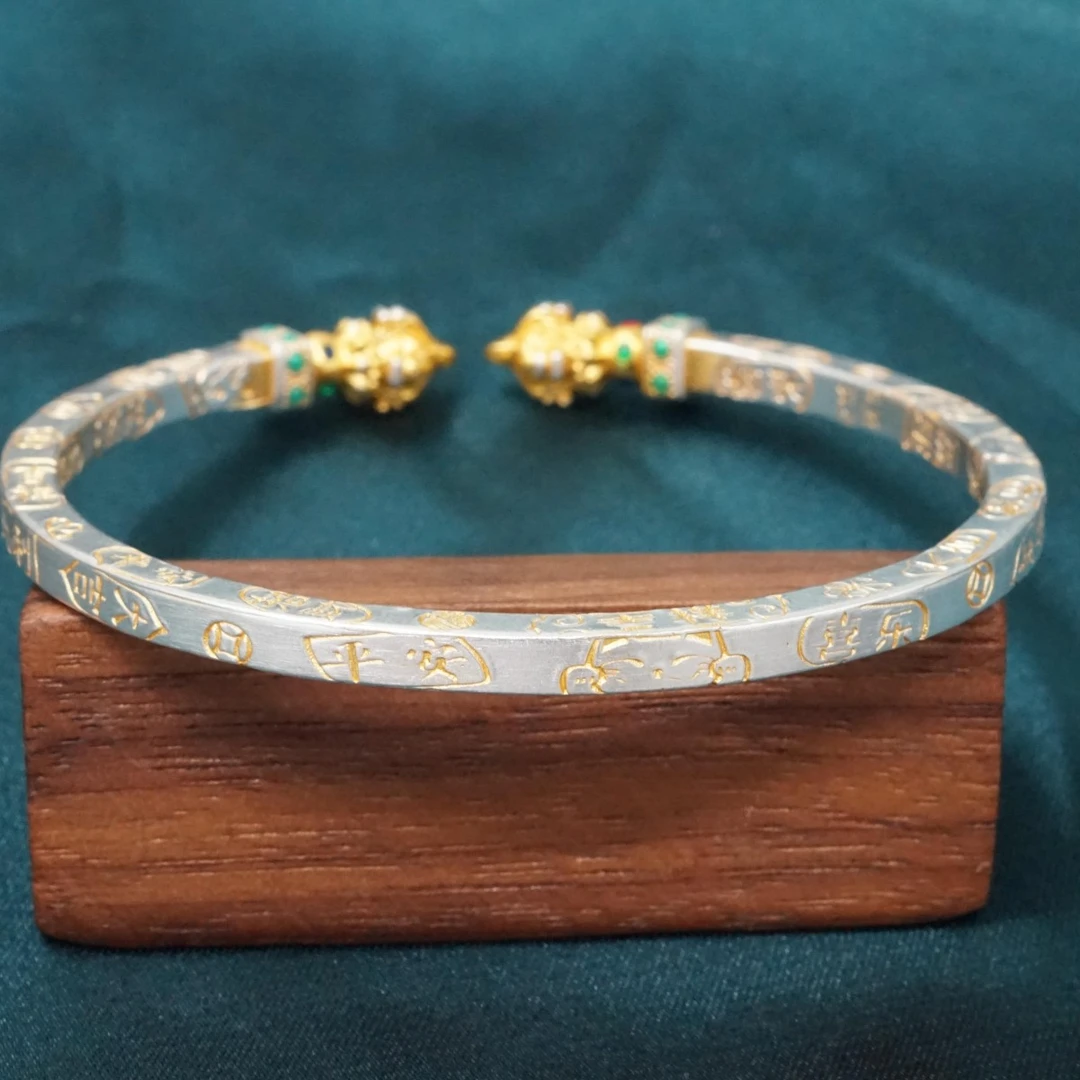 云银雪山 足银手镯 王冠吉言镯 经典简约民族风氛围感 YZ157