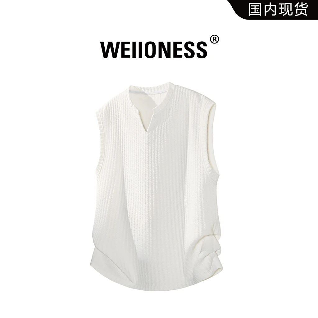 WEIIONESS夏季男生提花肌理感背心宽松休闲设计感上衣高级感男装
