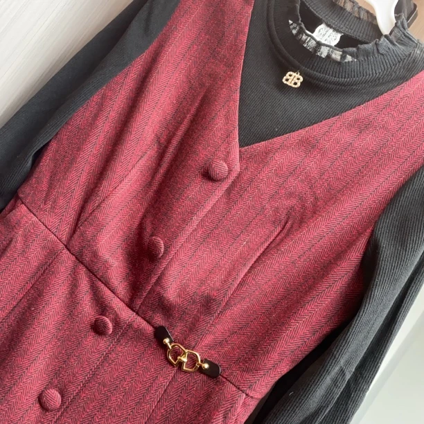 25 2025春季新款简约优雅新中式拼接假两件连衣裙女显瘦背心长裙