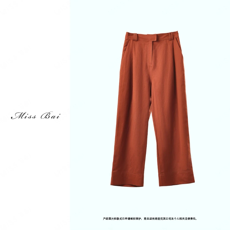 YIWEN-【底色】有机棉麻长裤KZ0408-7休闲时尚女士高腰