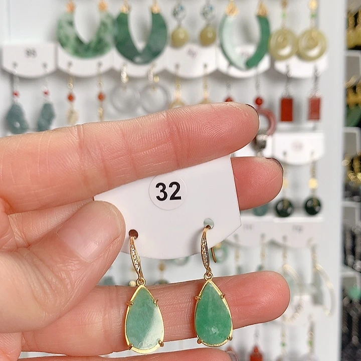 翡翠耳饰银S925镶嵌?****翡翠处理库存