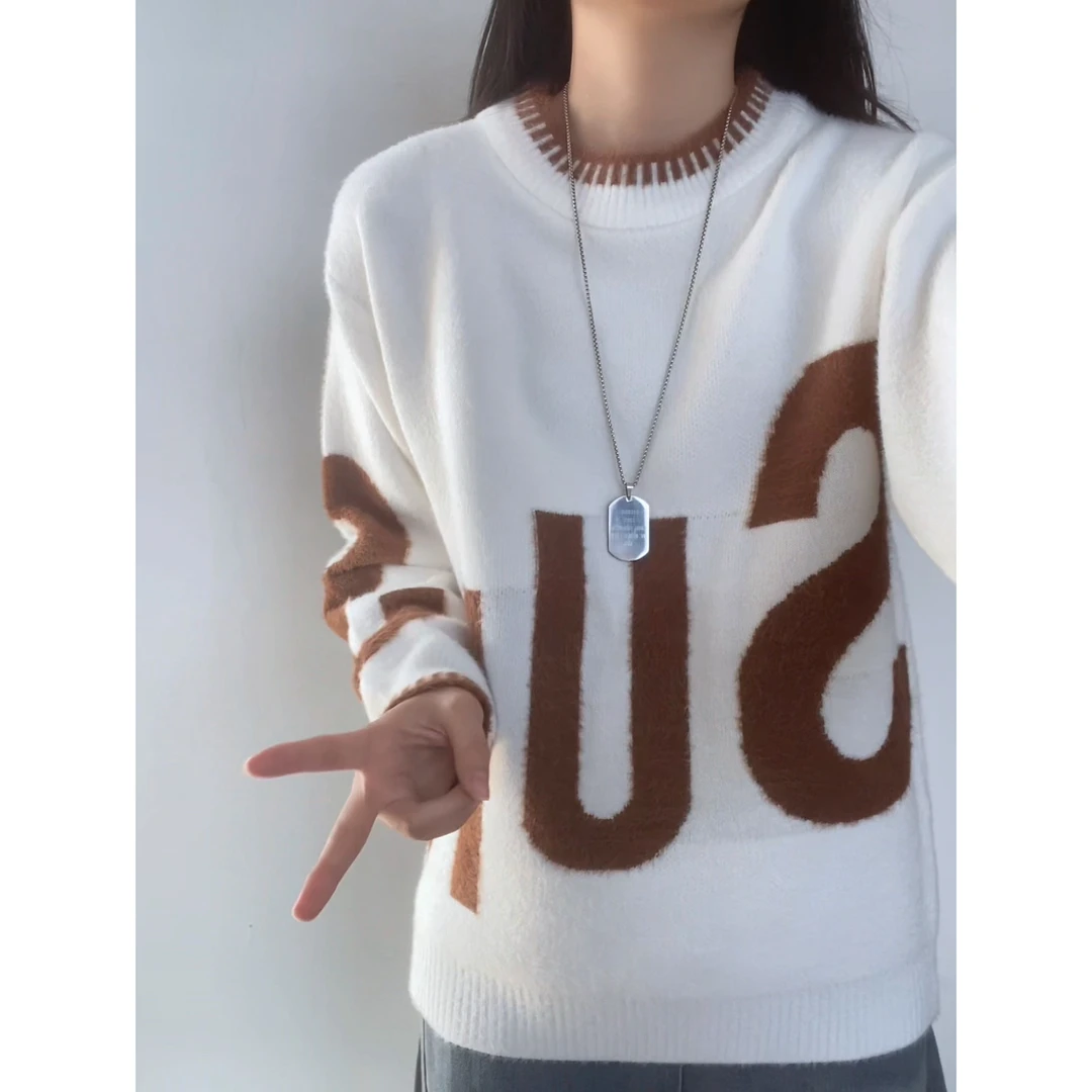 设计感撞色毛衣男秋冬季慵懒风潮牌拼接针织衫宽松青少年线衣外套