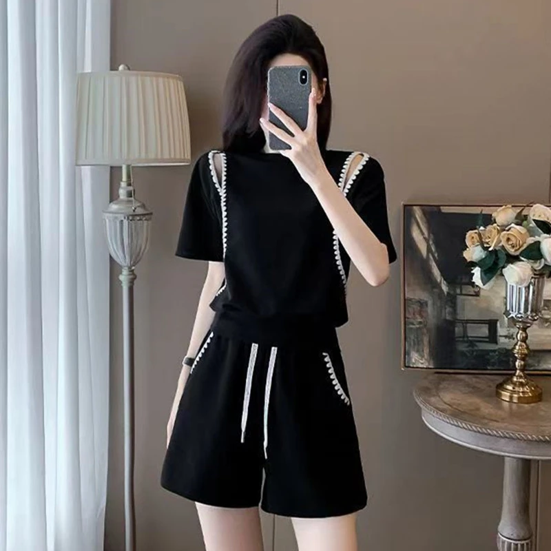 200斤微胖mm休闲套装女士大码宽松显瘦洋气短袖短裤运动服两件套