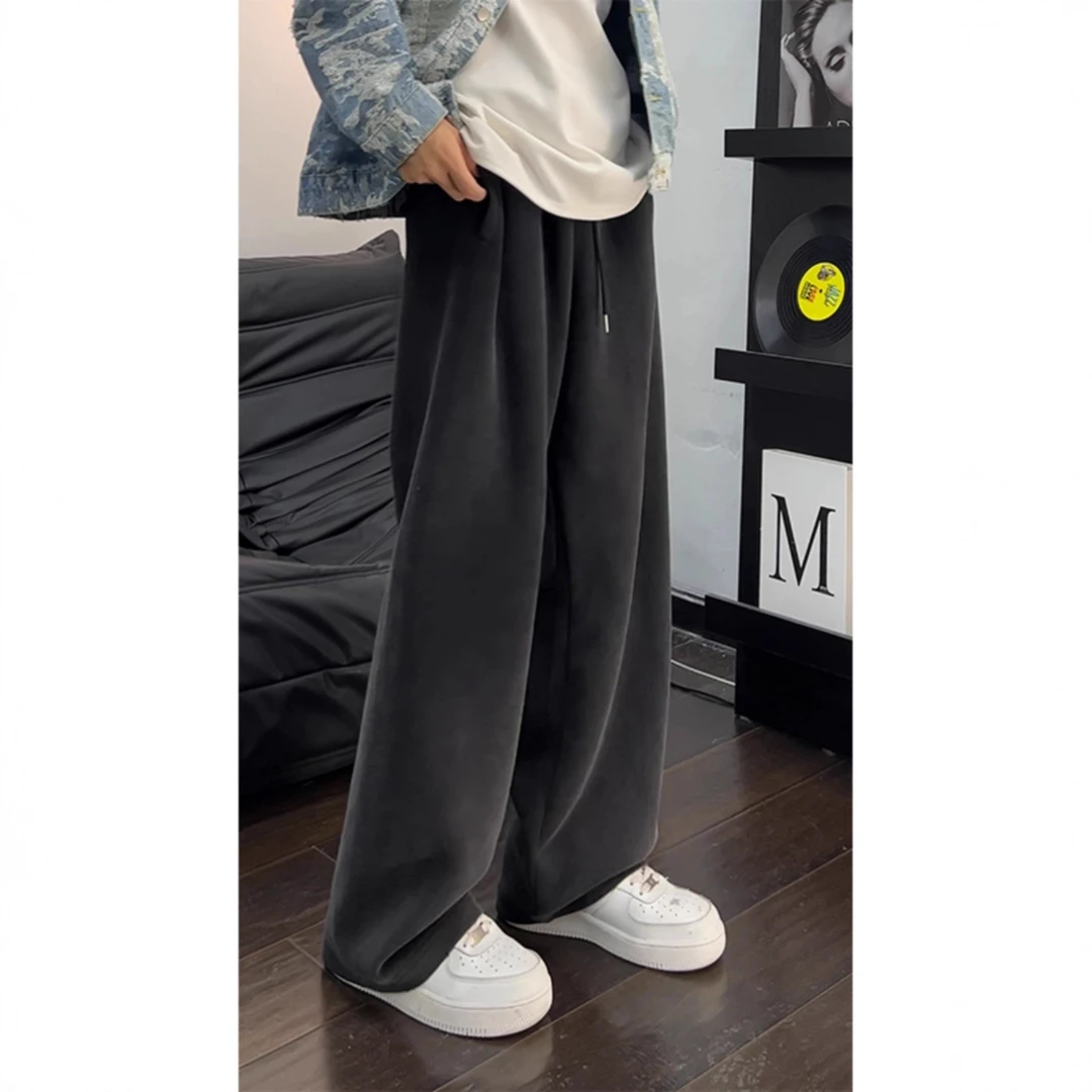 其他100%美式复古水洗重磅卫裤男女春秋季休闲阔腿裤子宽松bf慵懒