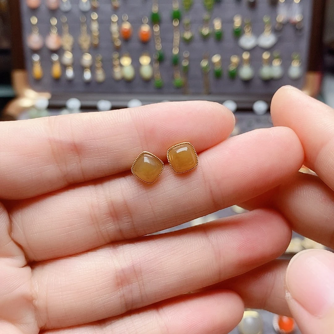 银S925镶嵌和田玉耳饰