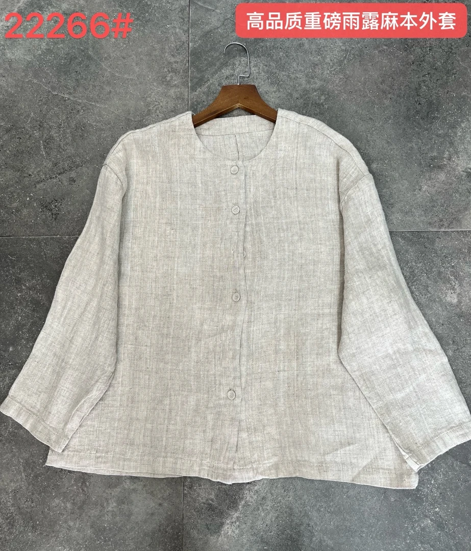 2025新款高品质重磅雨露亚麻包边包条圆领短外套女 XHH 22266