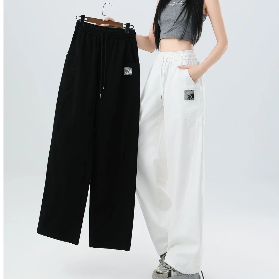 大码秋季裤子阔腿裤女运动长裤运动裤直筒阔腿宽松弯刀裤舞蹈春秋