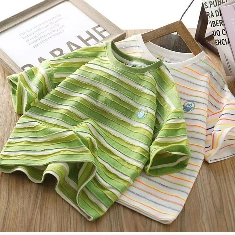 夏季新款中大童休闲条纹韩版薄款百搭透气短袖洋气体恤9228