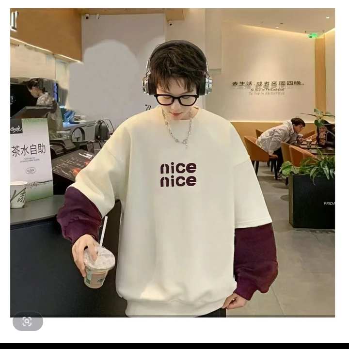 2025春款大童青少年假两件时尚潮款百搭潮流卫衣长袖宽松韩版