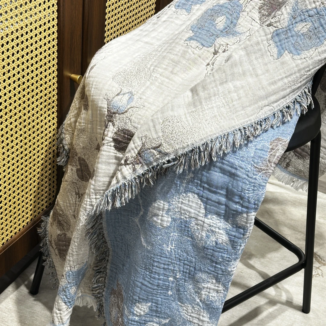 【超级红】蓝溪 全棉流苏披肩毯