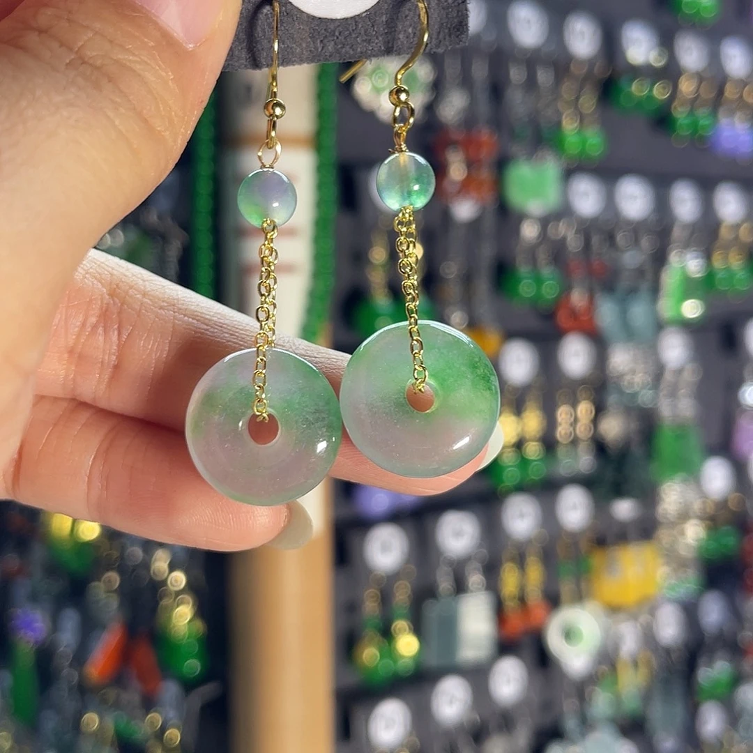 翡翠银S925镀金镶嵌耳饰177